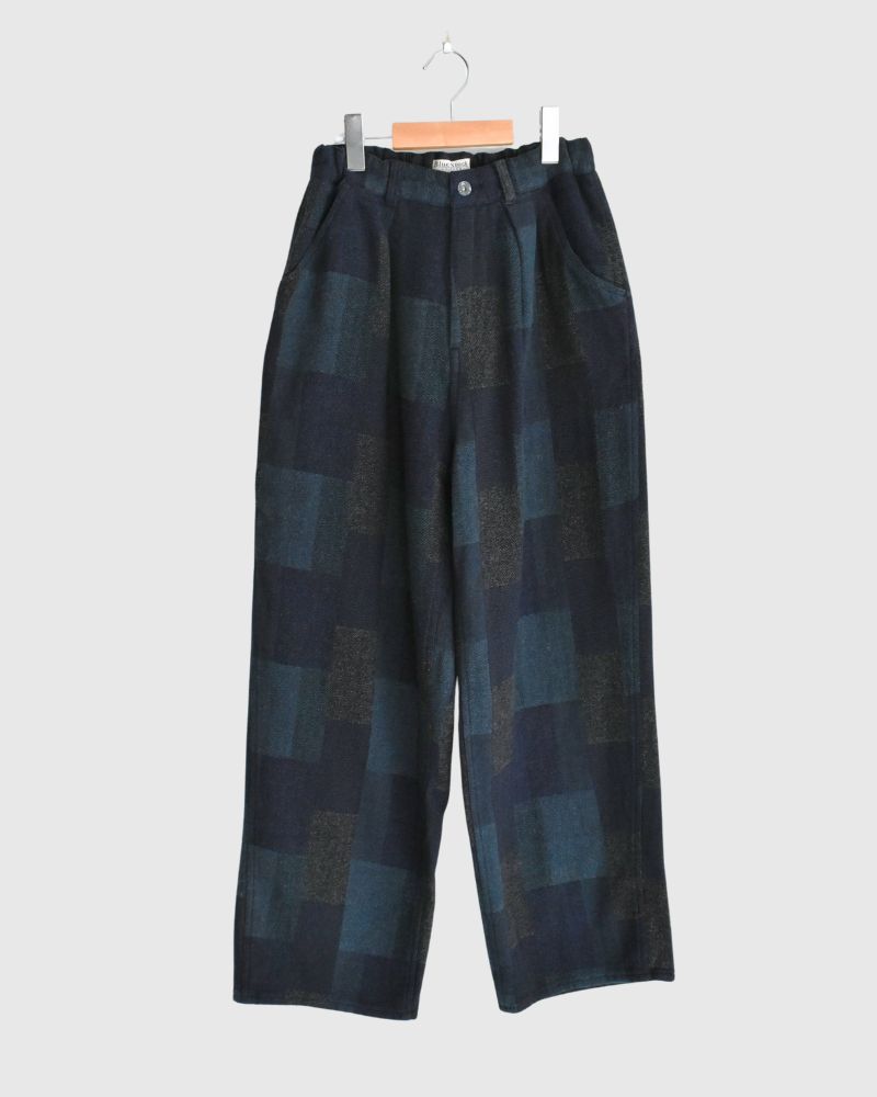 Patchwork Brushed Check Pants in Navy