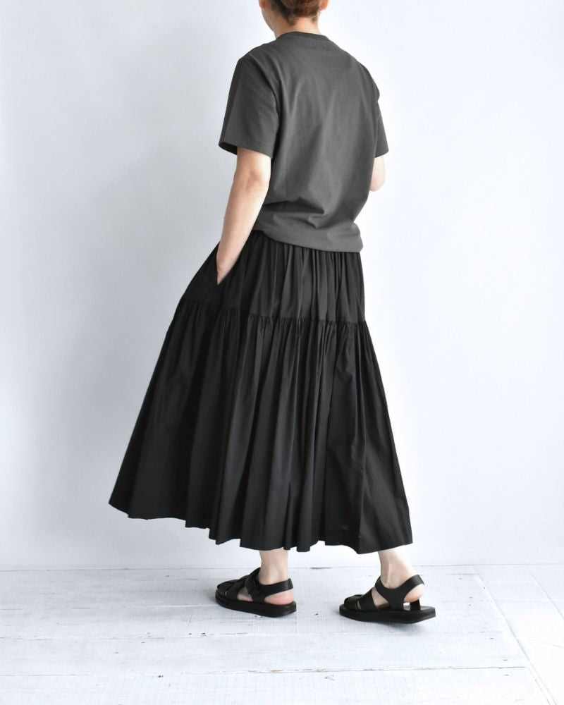 Tiered Gathered Cotton Skirt in Black