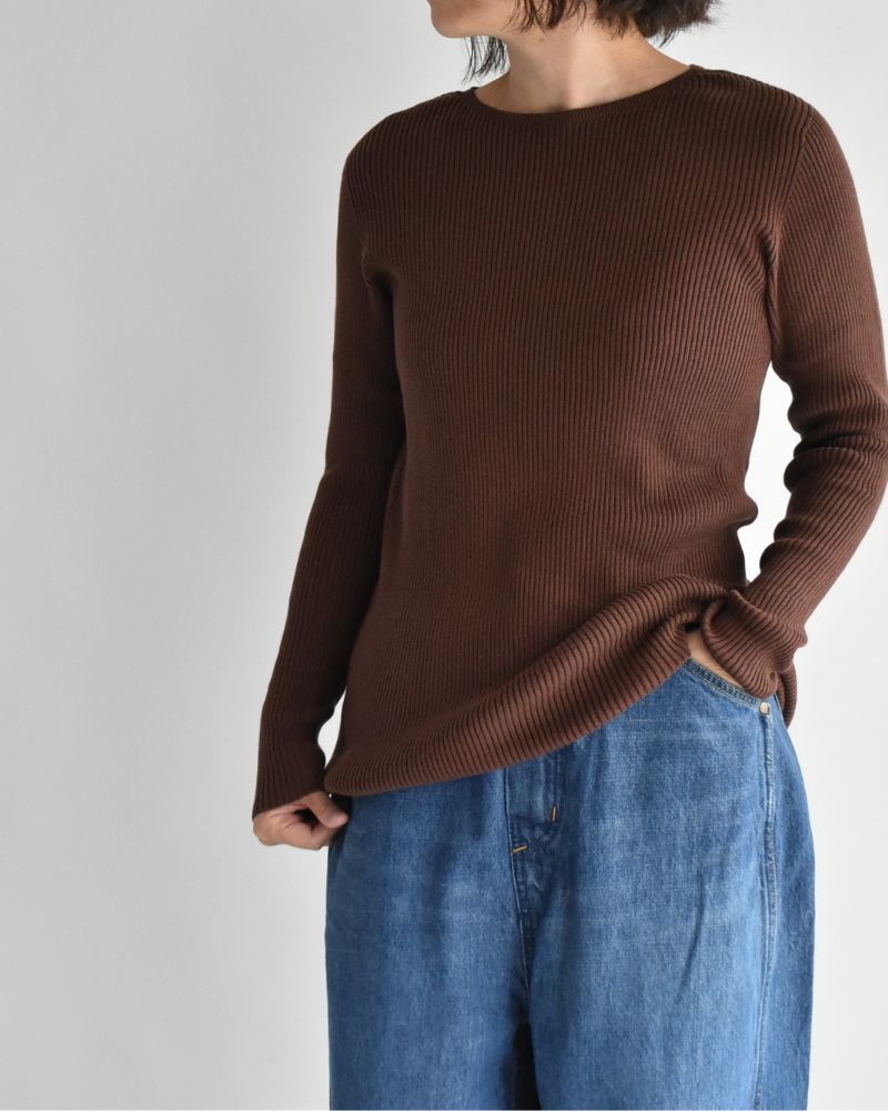 JAPAN WHOLEGARMENT Rib Knit Pullover in Brown