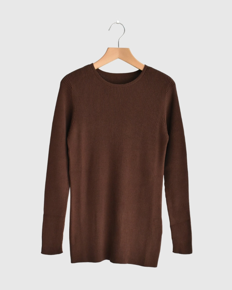 JAPAN WHOLEGARMENT Rib Knit Pullover in Brown