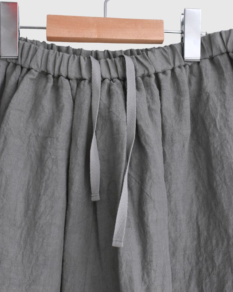 Wide Cocoon Gathered Pants (LINEN) in Gray