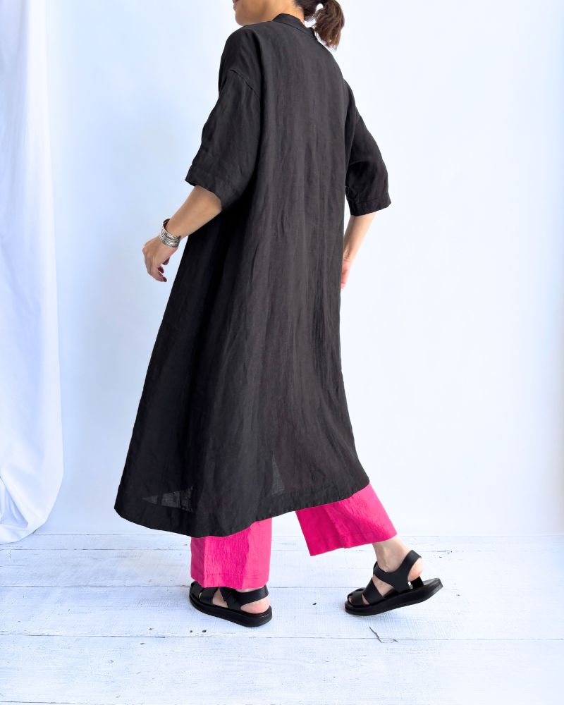 Band collar shirt dress in Black