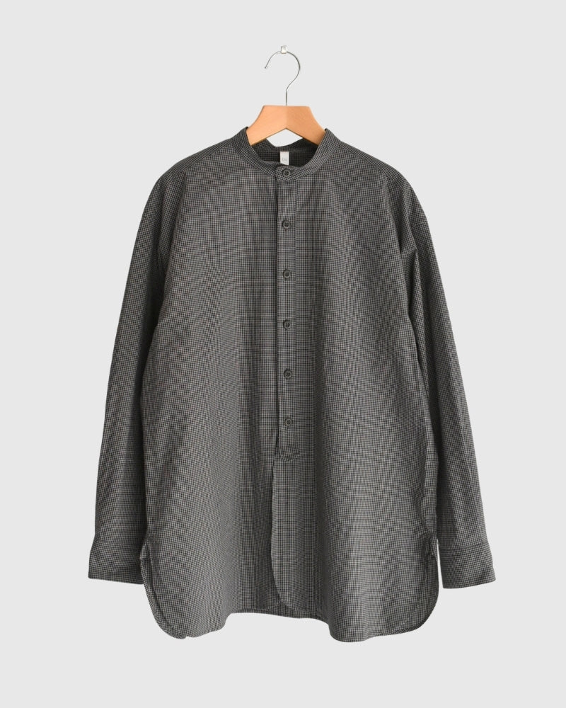 Utility Band Collar Shirt in BrownGingham