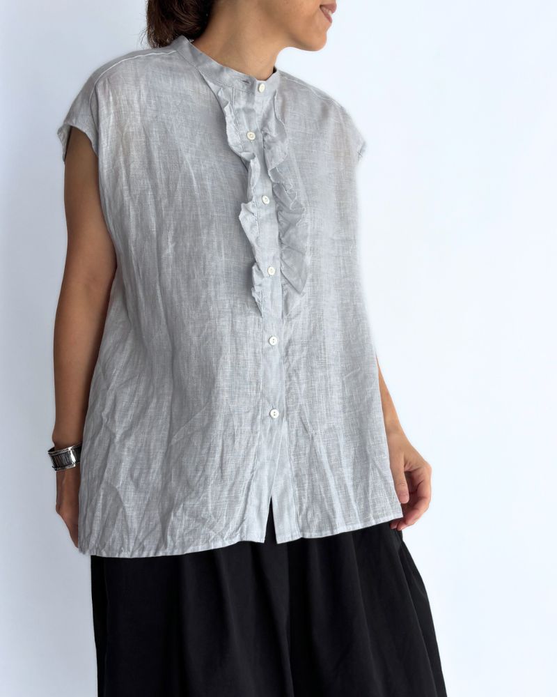 [Pre-order] S/S R360 LINEN FRILL NO SLEEVE BLOUSE (Mid-April - End of April)