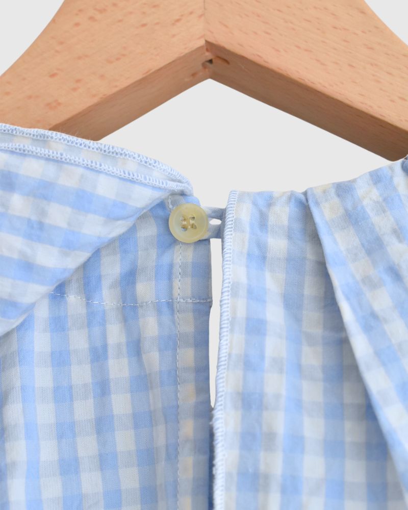 Tuck Frill Pullover in Sax/Ecru Check