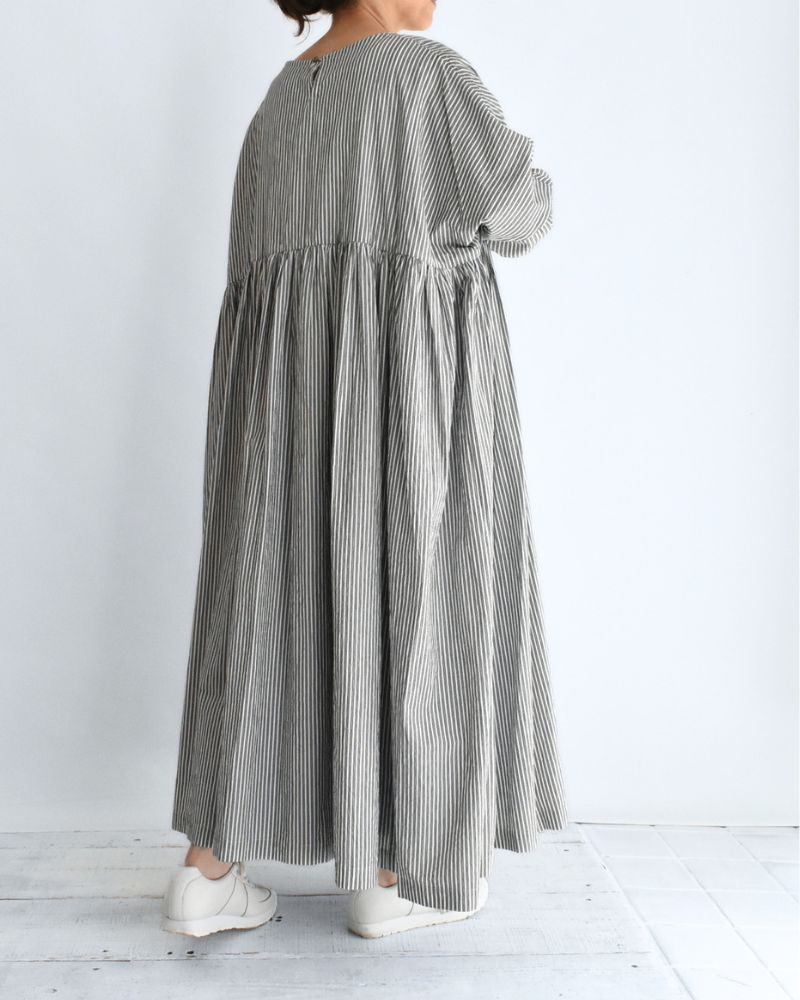 Gathered Dress in Stripe-B