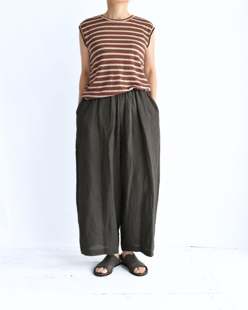 Wide Cocoon Gathered Pants (LINEN) in Brown
