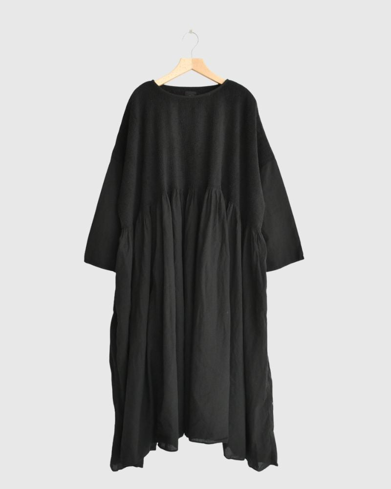 MINI PINTUCK PULLOVER DRESS in Black