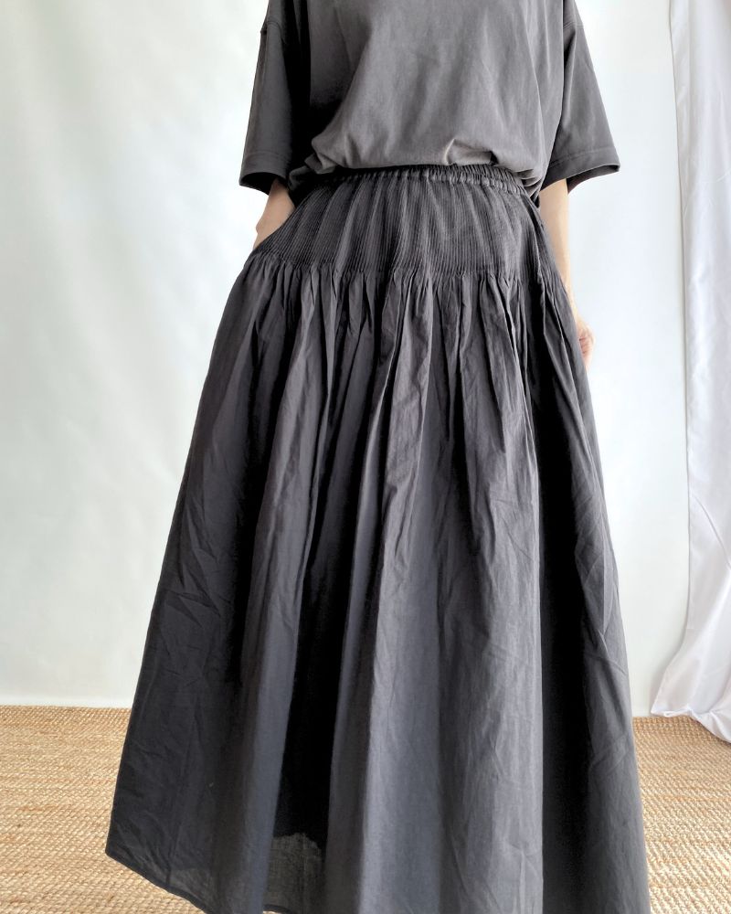 60s ORGANIC CAMBRIC MINI PINTUCK FLARED SKIRT In Charcoal Gray