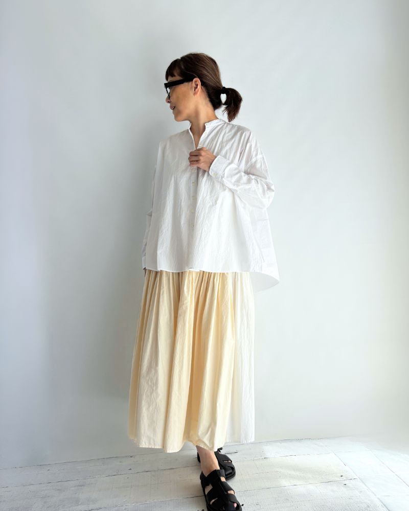 Band Collar Big Shirt in White