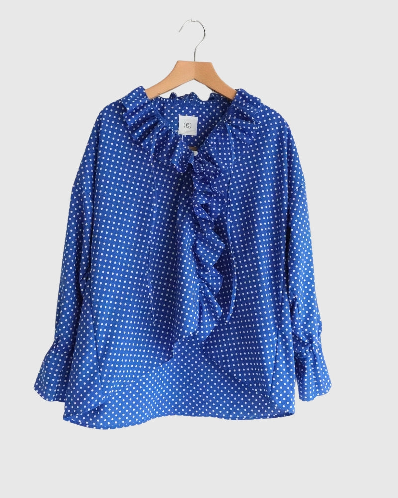 Dot Frill Blouse in Blue g761 | (g) - miel
