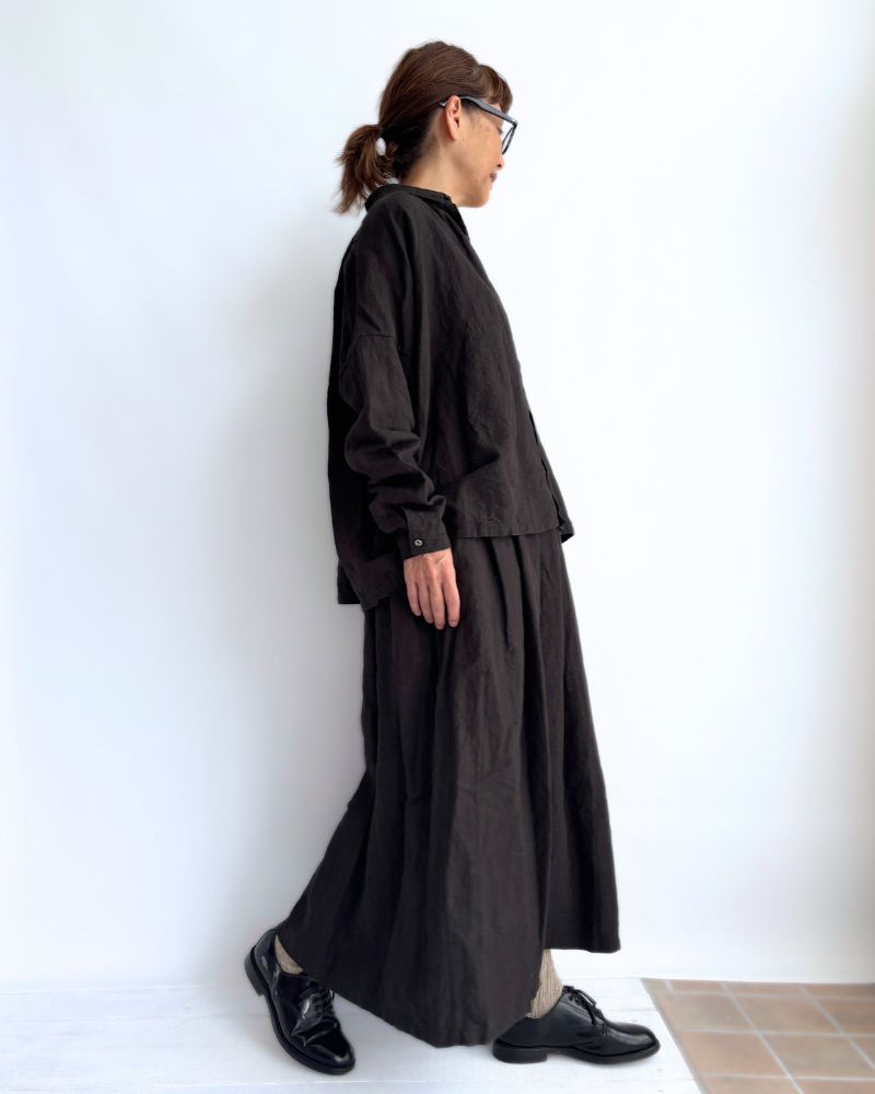 シャトルAntiquités noir Linen Gather Skir Linen Skirt in Black – 100% Linen Flare Skirt by ichi