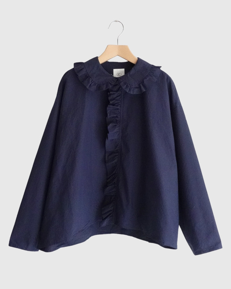 (g) | Collar & Front Frill Blouse in Navy