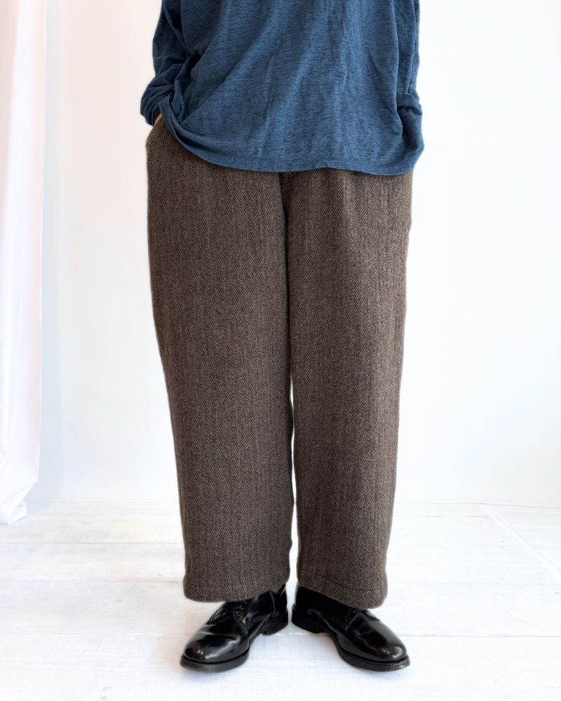 Wool Herringbone Pants in Brown