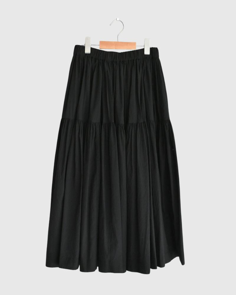 Tiered Gathered Cotton Skirt in Black