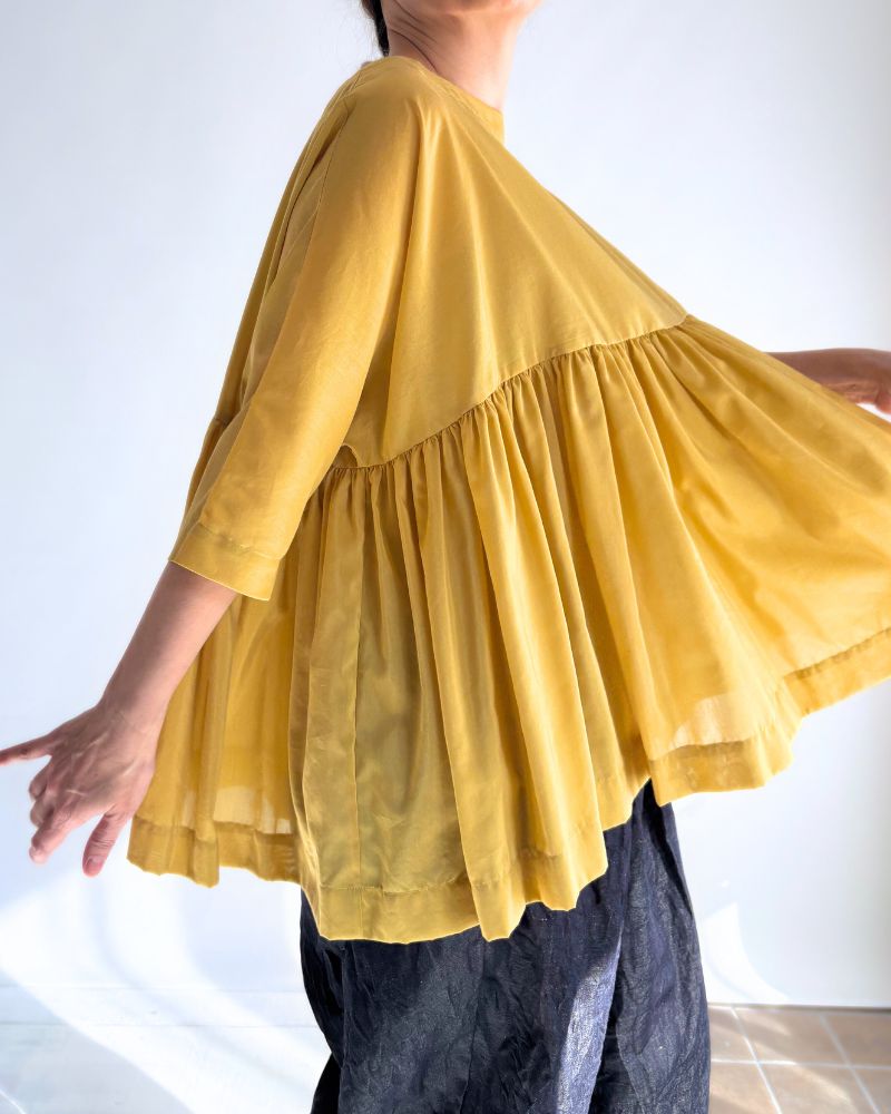 Gathered boat neck blouse in Yellow