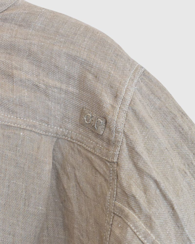 Handwoven Hemp Denim Collarless Jacket in Flax