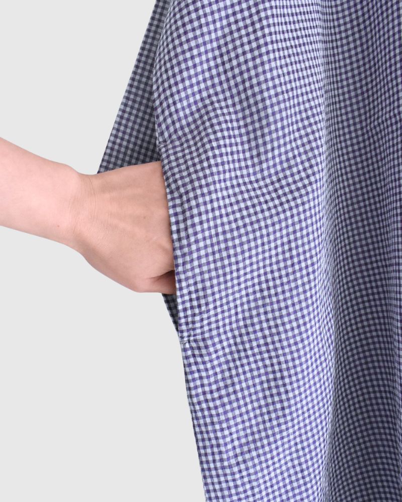 DROP SHOULDER SMOCK DRESS in OffWhite/Purple