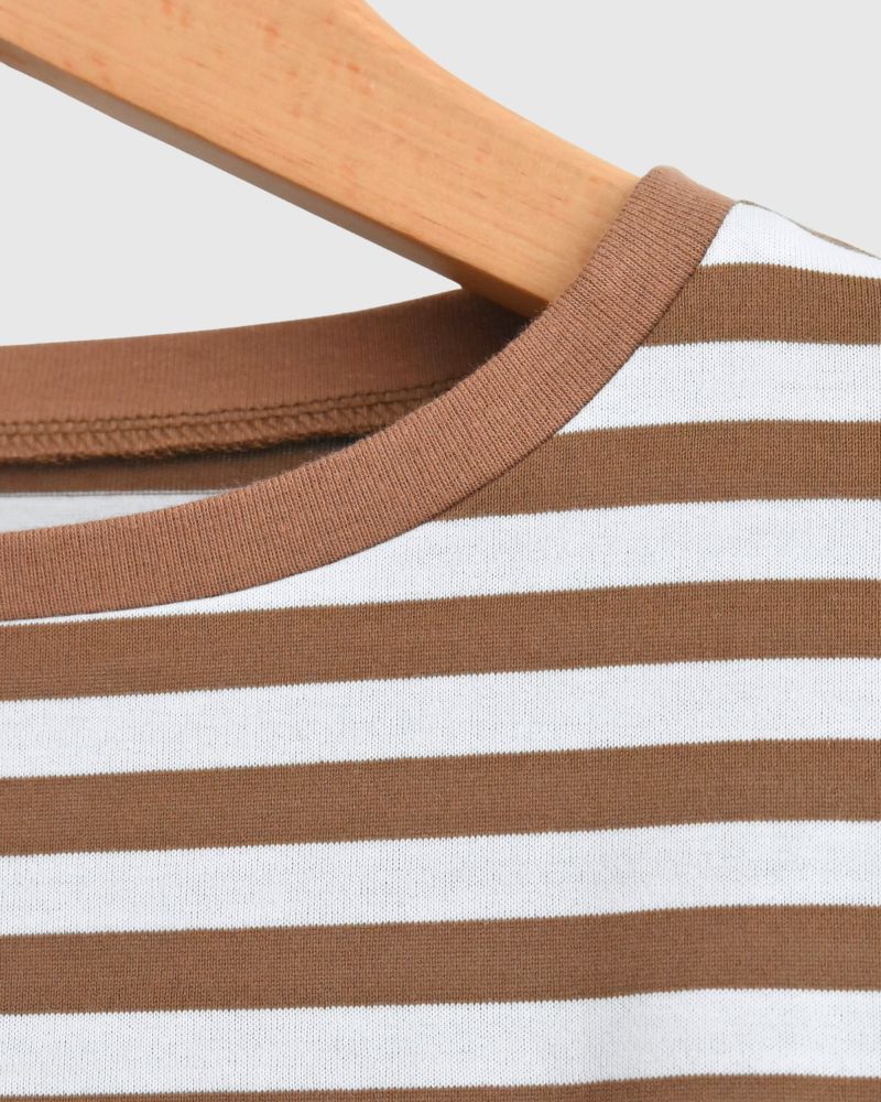 Gizandi Jersey Striped Long Tee in Brown/Off