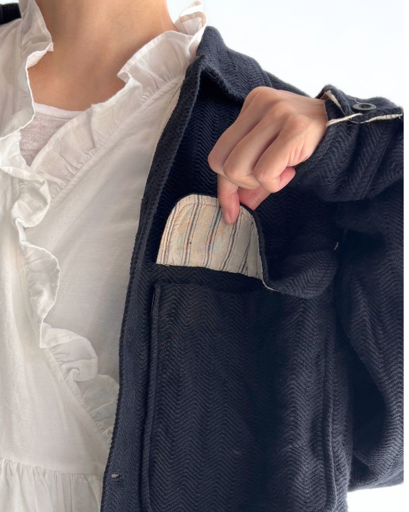TEORI Cotton Herringbone Jacket in Black