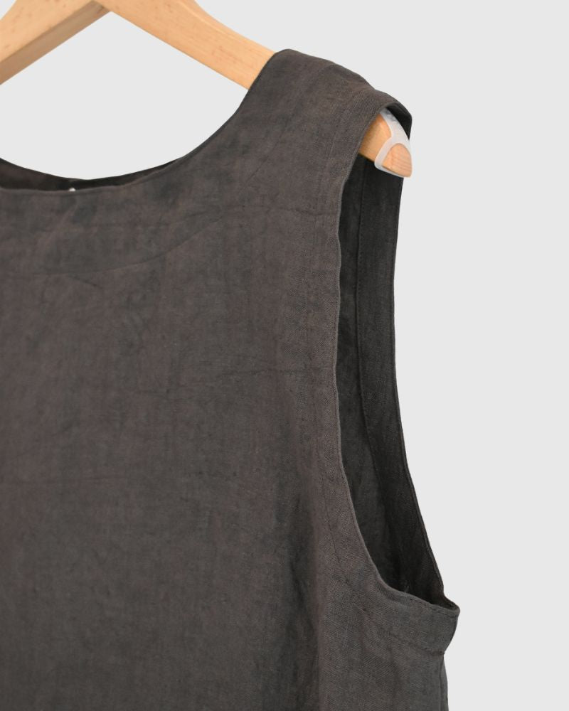 2-Way Sleeveless Blouse (Linen) in Brown