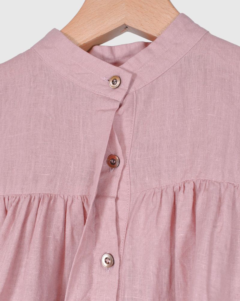 Linen Gather Shirt in Pink