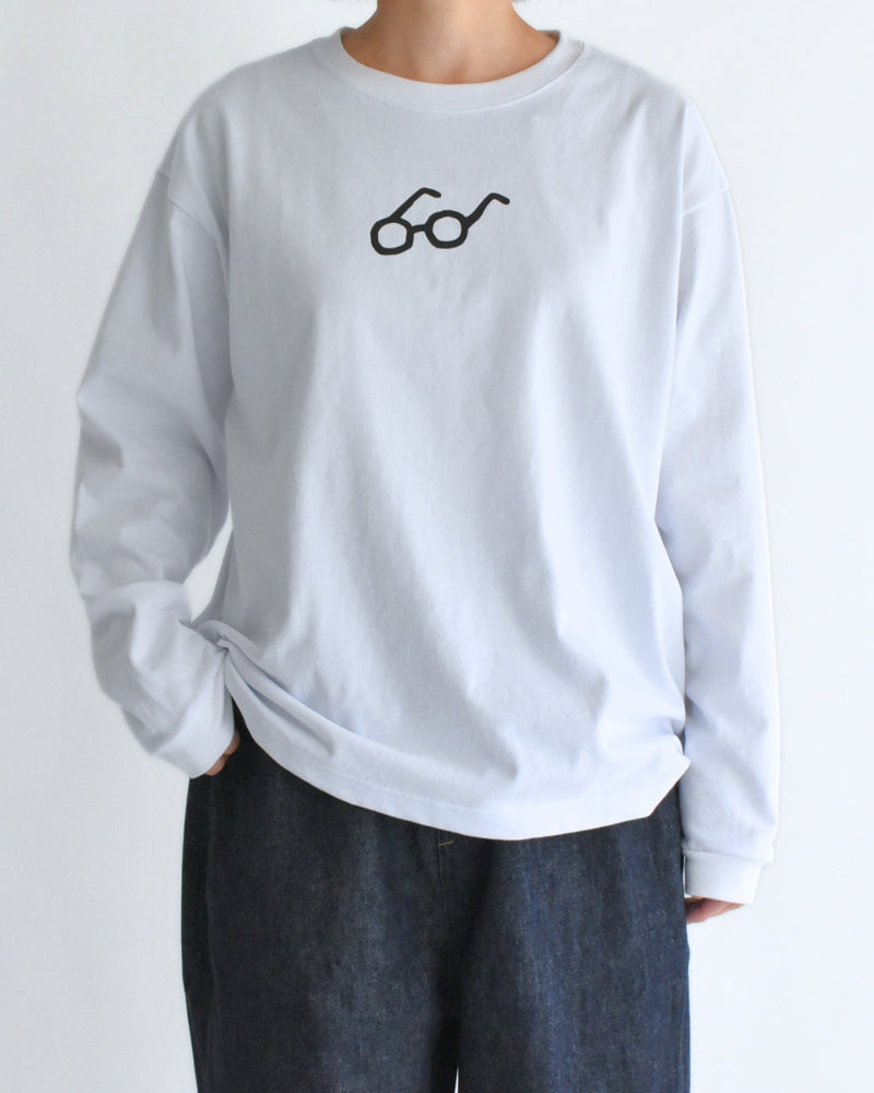 Men's Glasses Long Sleeve Tee in White TT204p | tsukinowa - miel