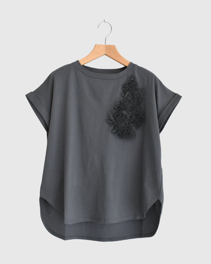 Tulle Embroidered Cotton Jersey Pullover 'NATTI' in Charcoal