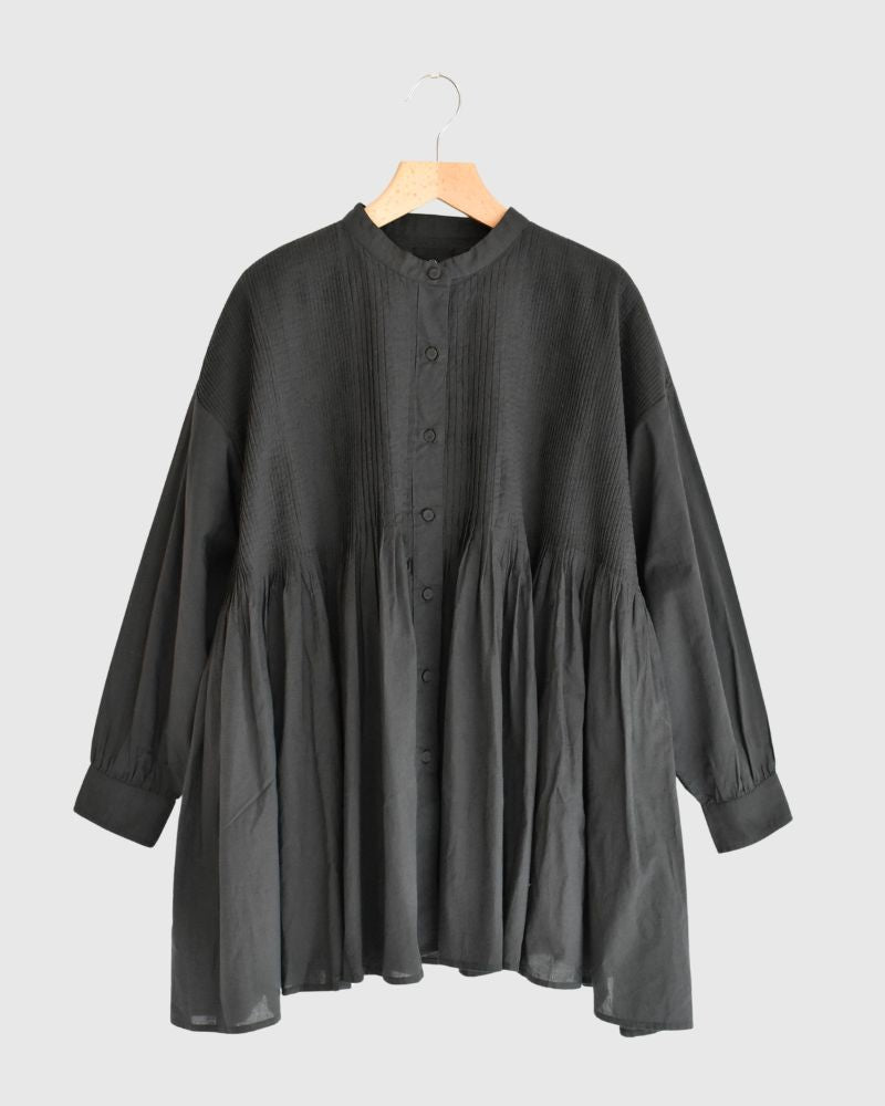 BANDED COLLAR SHIRT WITH MINI PINTUCK in CharcoalGray
