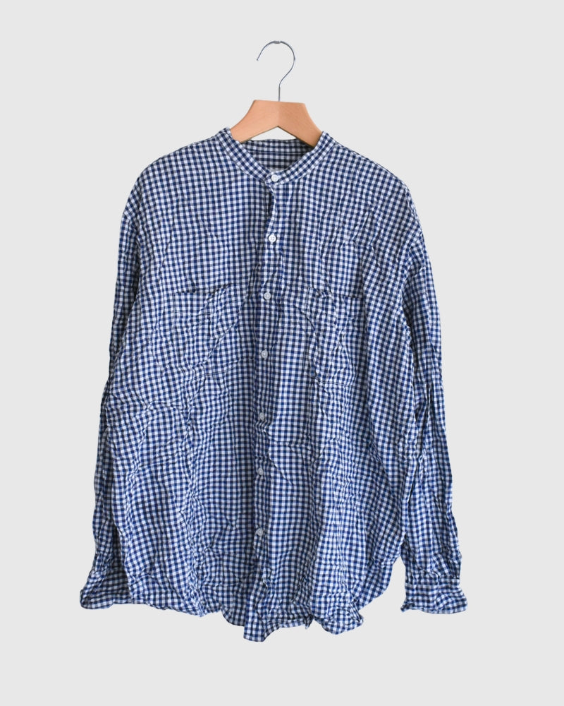BANDED COLLAR L/SL OVERSIZED SHIRTS in BlueGingham