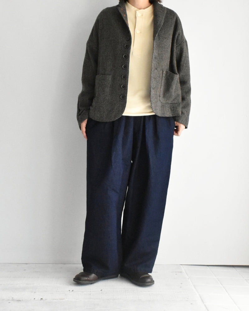 Cotton Linen Denim Tuck Pants in OneWash