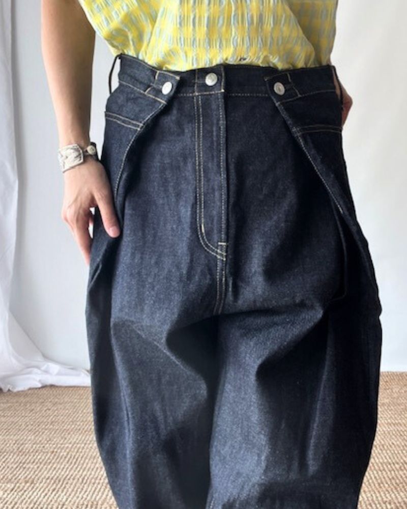 Denim Wrap Pants in Navy