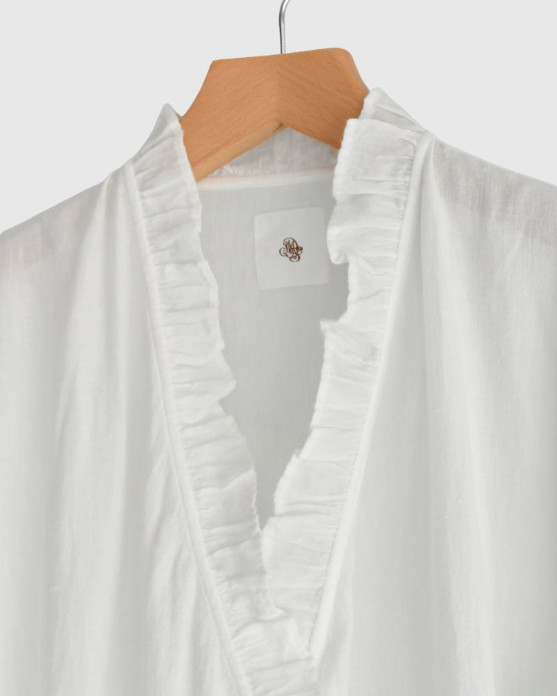 Twill Cotton Khadi Plain Frill Cache Coeur in White