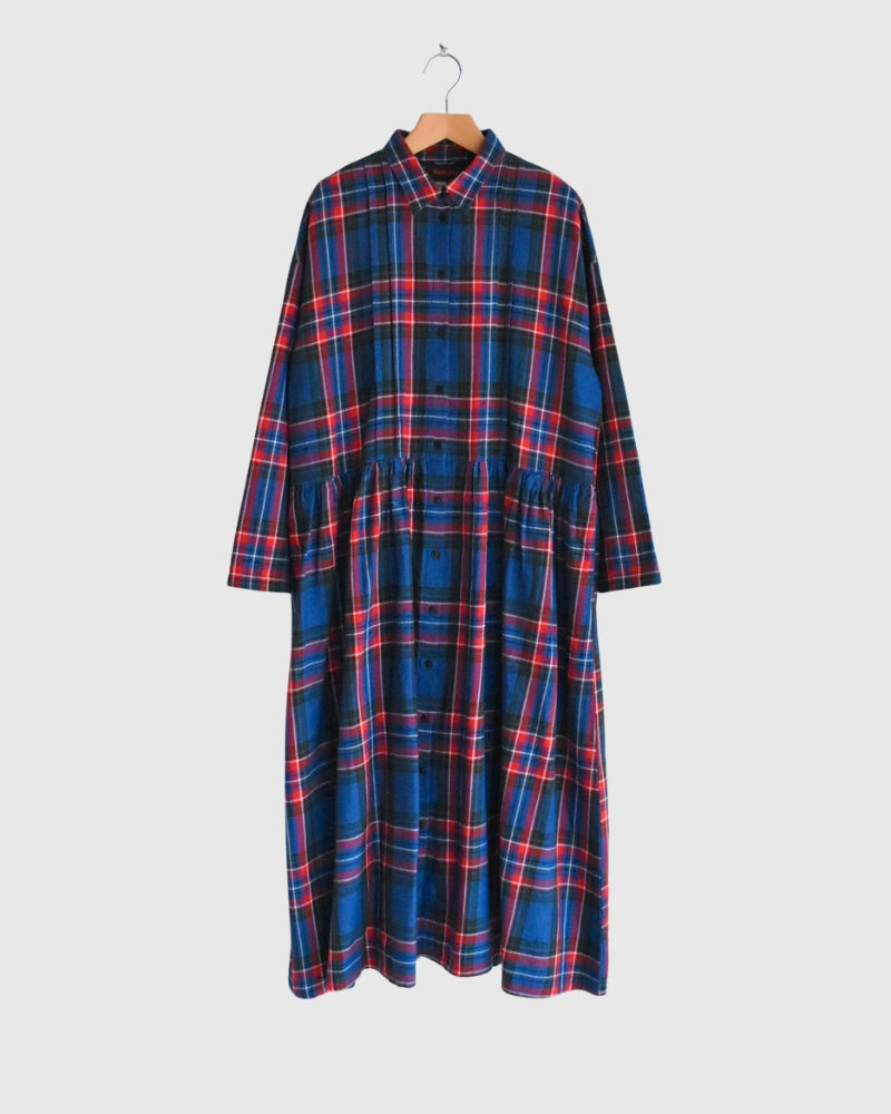 Indigo Tartan Foundation Shirt Dress in Indigo
