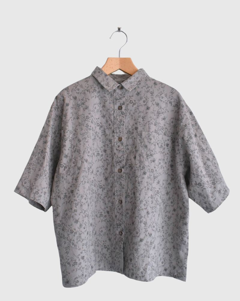 Linen cotton flower shirt in Gray