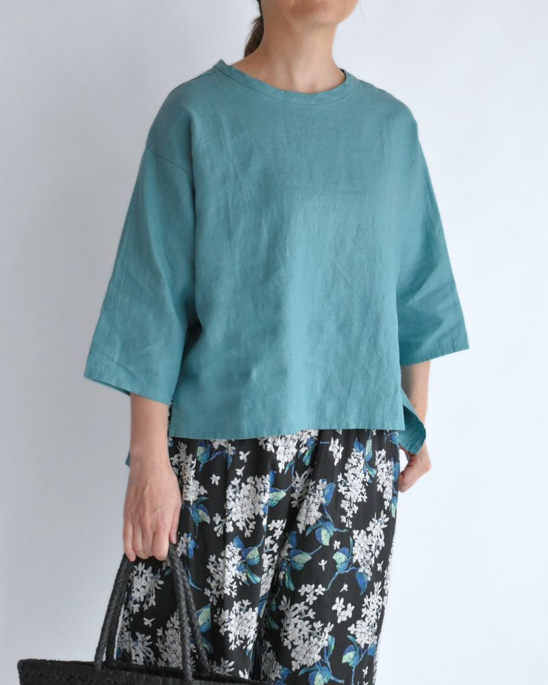 Color linen pullover in Turquoise