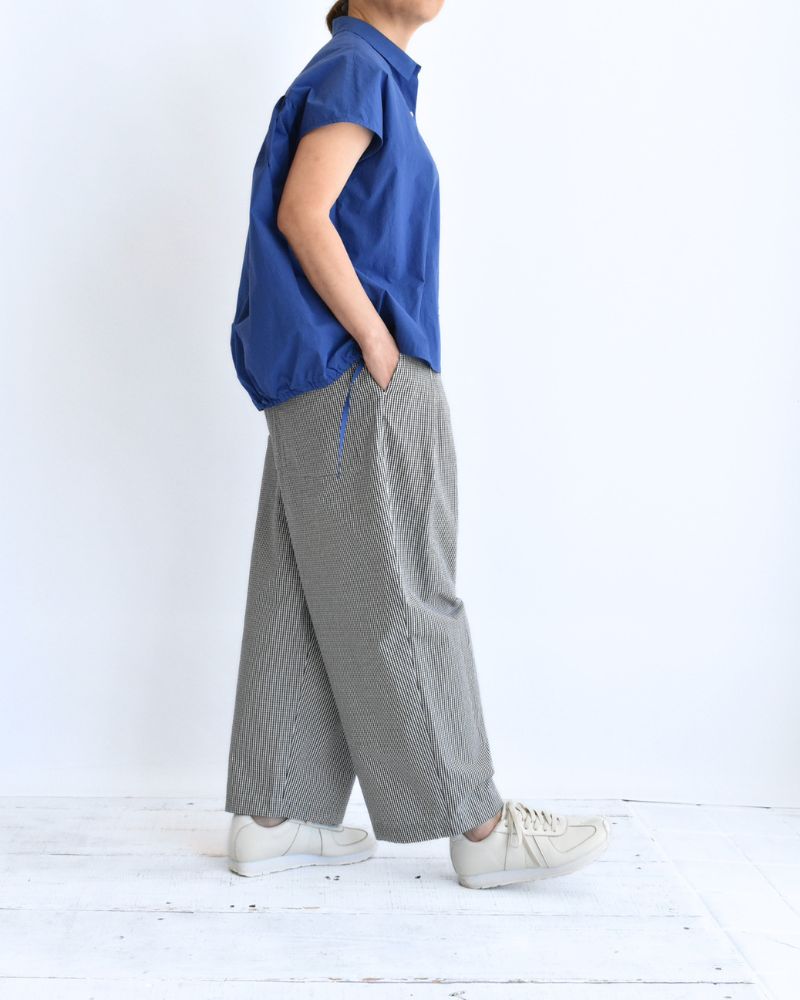 TENDER-W Back Gather French Sleeve Blouse in Blue