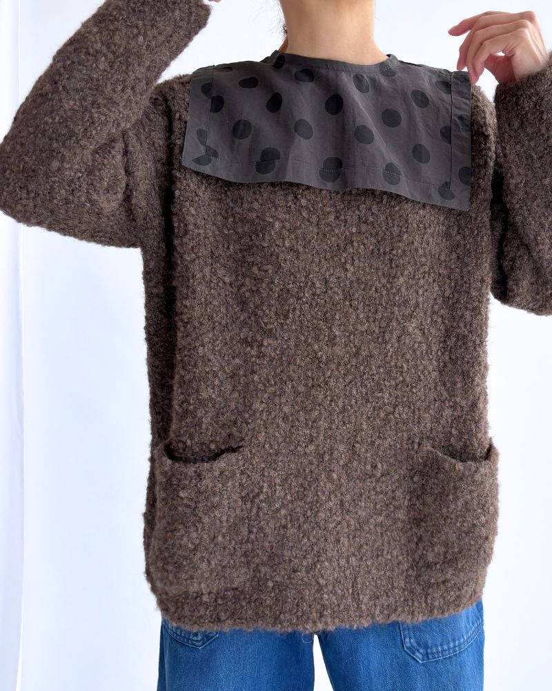 3GG BOUCLE CREW NECK PULLOVER WITH POCKET in Brown