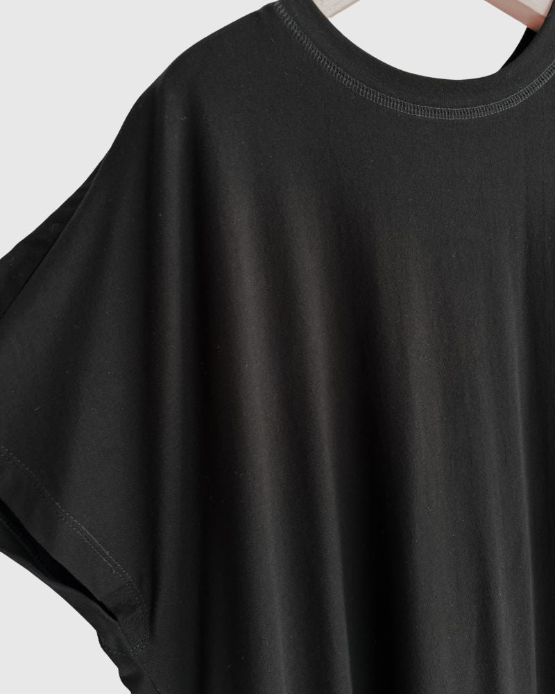 Crew Neck Tuck Dress in Black