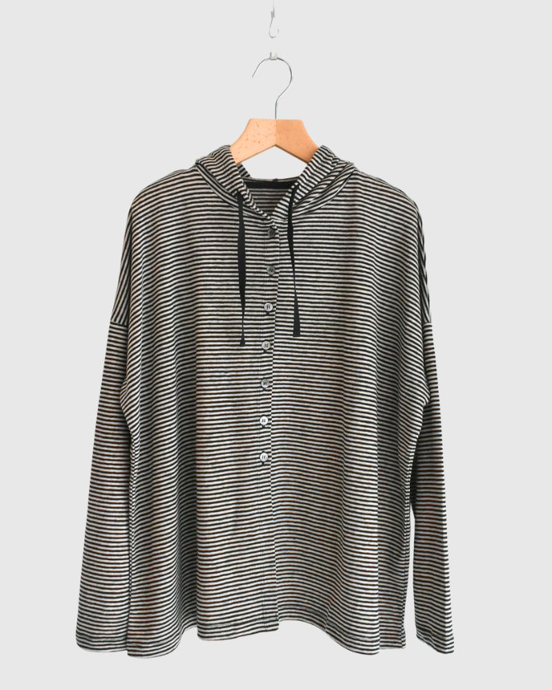 Linen Hooded Cardigan in Natural/Black