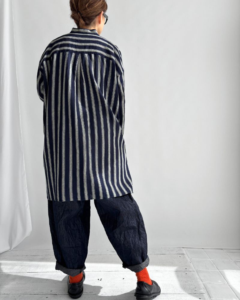 Linen Cotton Stripe Shirt in Indigo/Natural