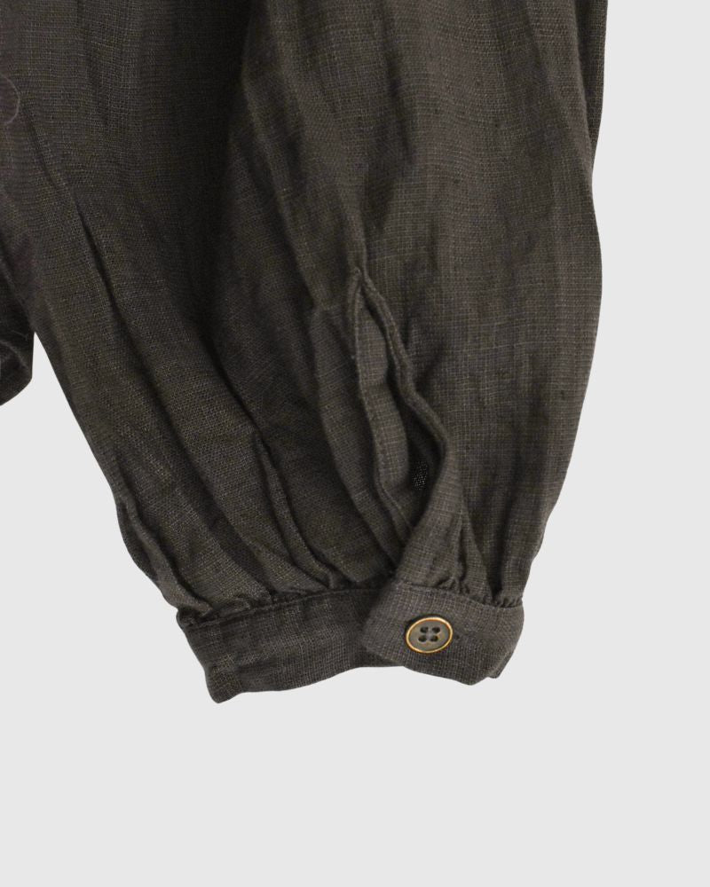 Hand Span Cotton Linen Ruffle Blouse in DarkBrown