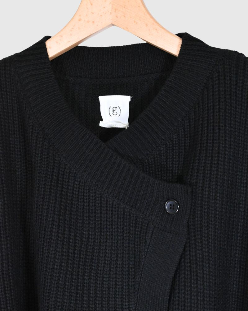 Lamb Wool Diagonal Cardigan in Black