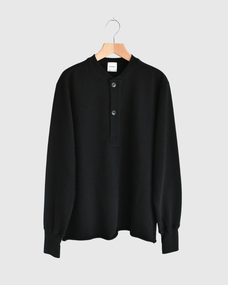 Recycle/Organic Henley Neck Sweatshirt in Black