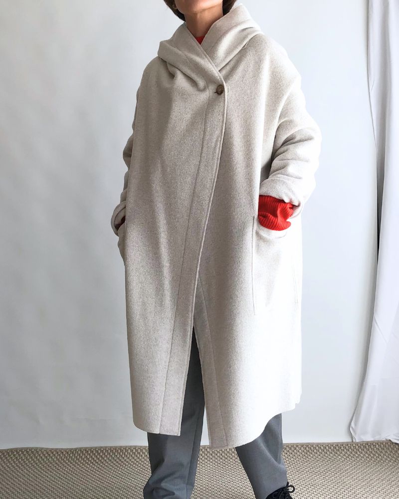 Felt Hooded Coat in OffWhite