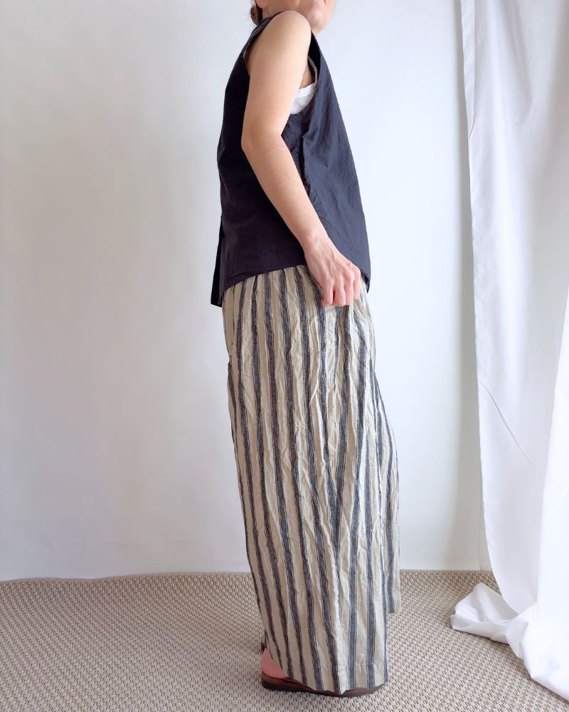 Linen Cotton Stripe Pants in Natural/Indigo