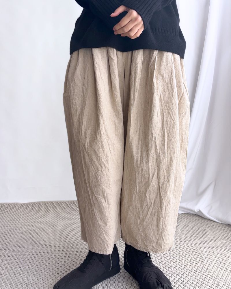 CAMILLE CANVAS TUCK PANTS in Natural