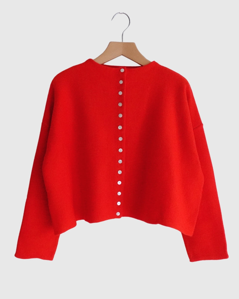 Veritecoeur Bottleneck Boiled Wool Knit in Red