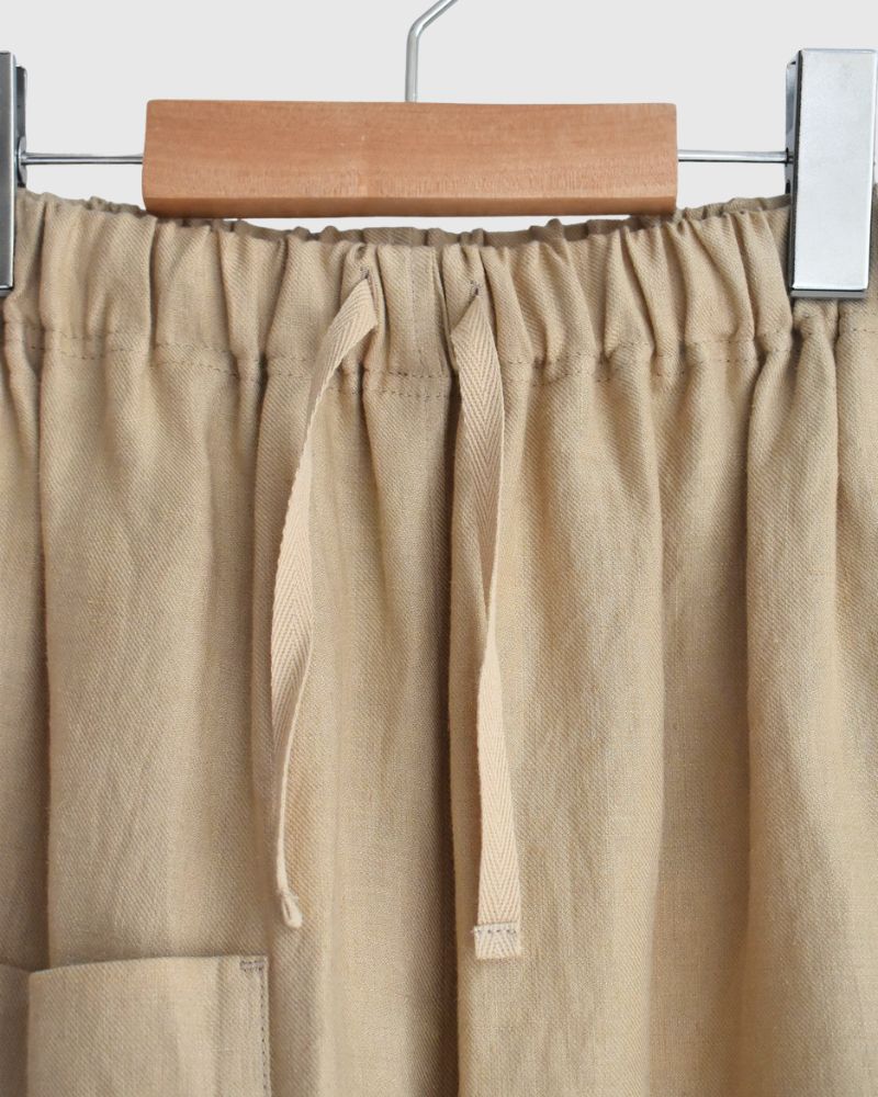 Asymmetric Pocket Baker Pants (LINEN) in Beige