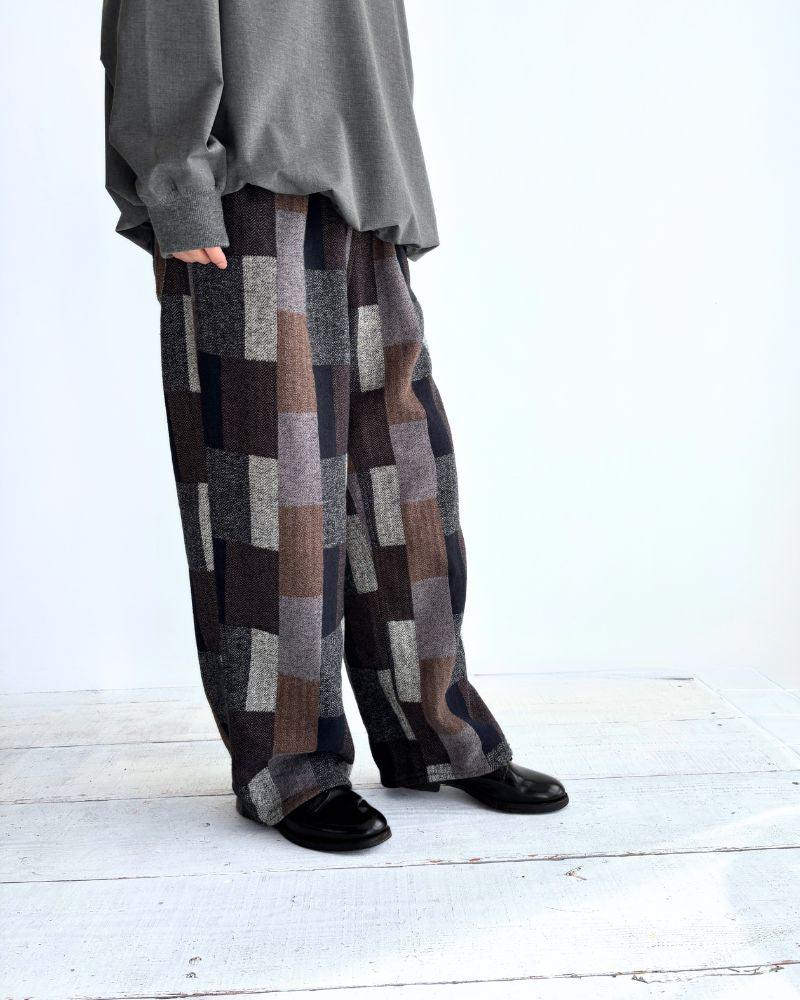 Patchwork Brushed Check Pants in Gray